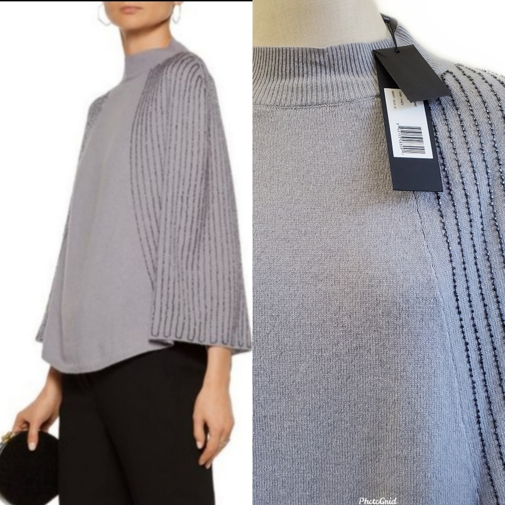 NWT Halston Heritage Gray Beaded Evening Poncho Size Small